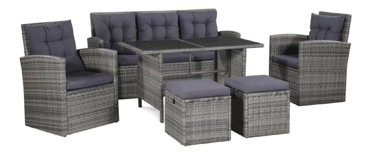 6-TLG. Garten-Lounge-Set mit Auflagen Poly Grau rattan
