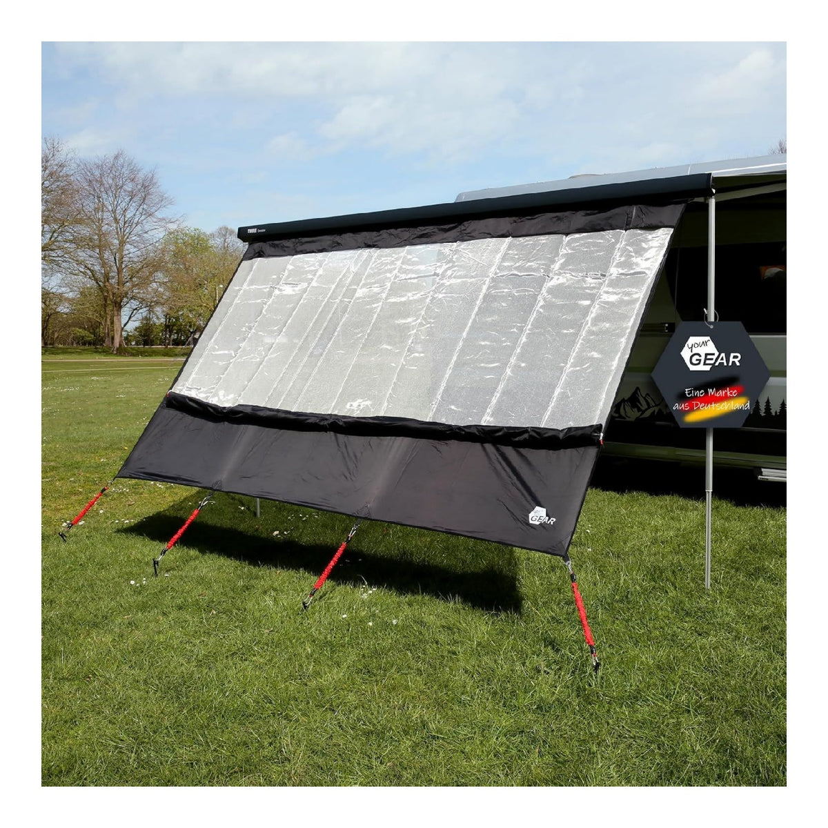 Your GEAR Phoenix Sun Rain 3 Transparent 3,7 x 2 m - Markisenvorderwand mit Cover und innovativem Silver-Black-Mesh