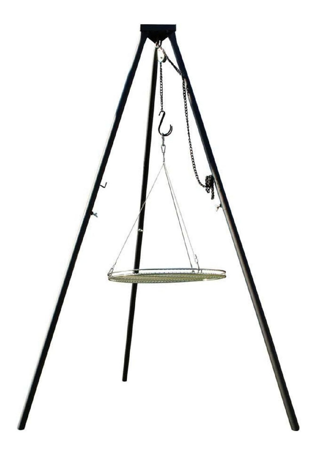 Massives 180 cm Stahl Dreibein Benny + 55 cm Grillrost V2A nur 10 mm Stababstand/Schwenkgrill fuer Gulaschkessel Gulaschtopf