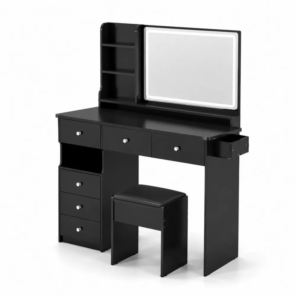 Schminktisch Set mit Spiegel und Hocker aus Holz