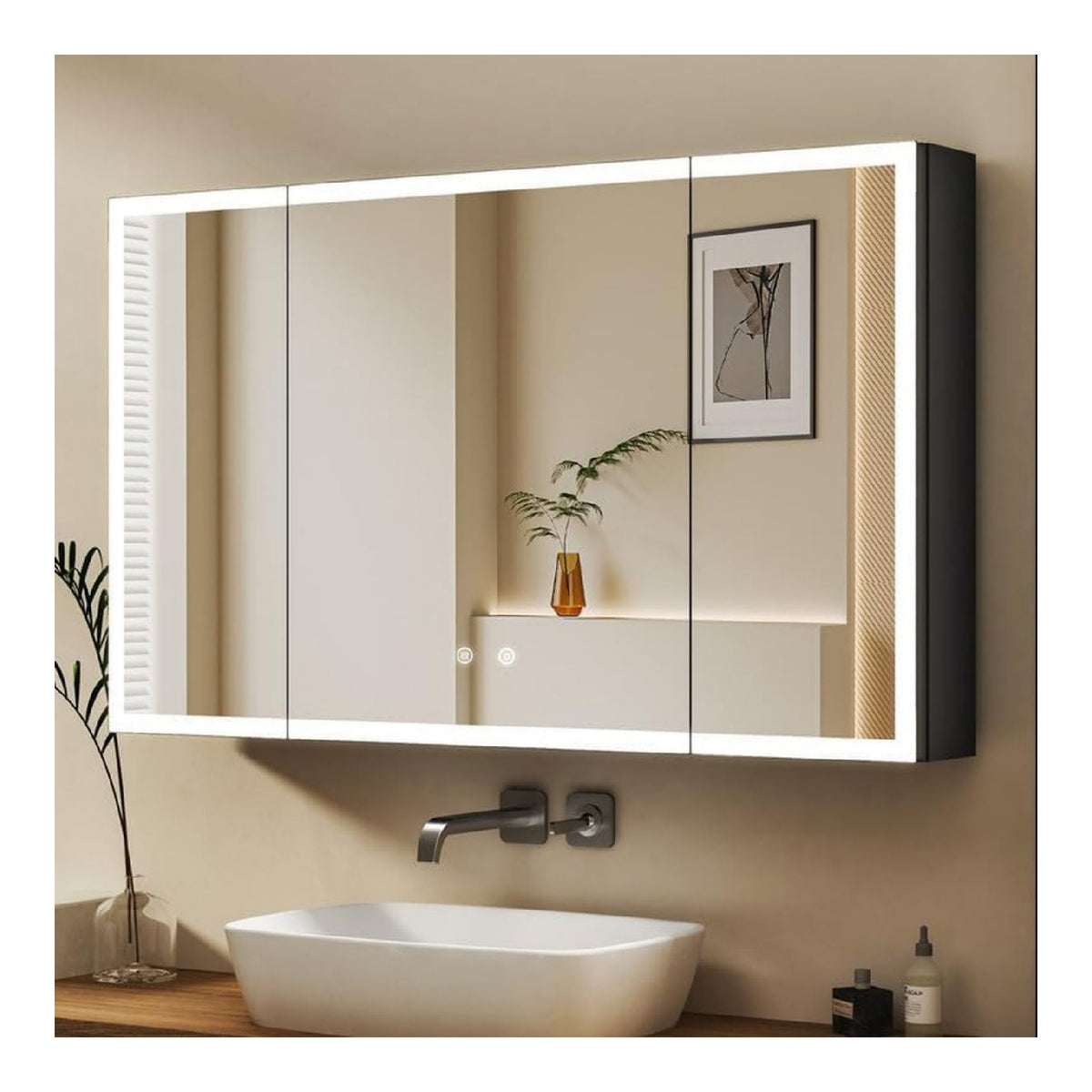 Spiegelschrank mit Beleuchtung Bad LED Badschrank 120x60cm 3 tuerig Spiegel Cabinet mit 3 Farbtemperaturen Badezimmerschrank mit Touch