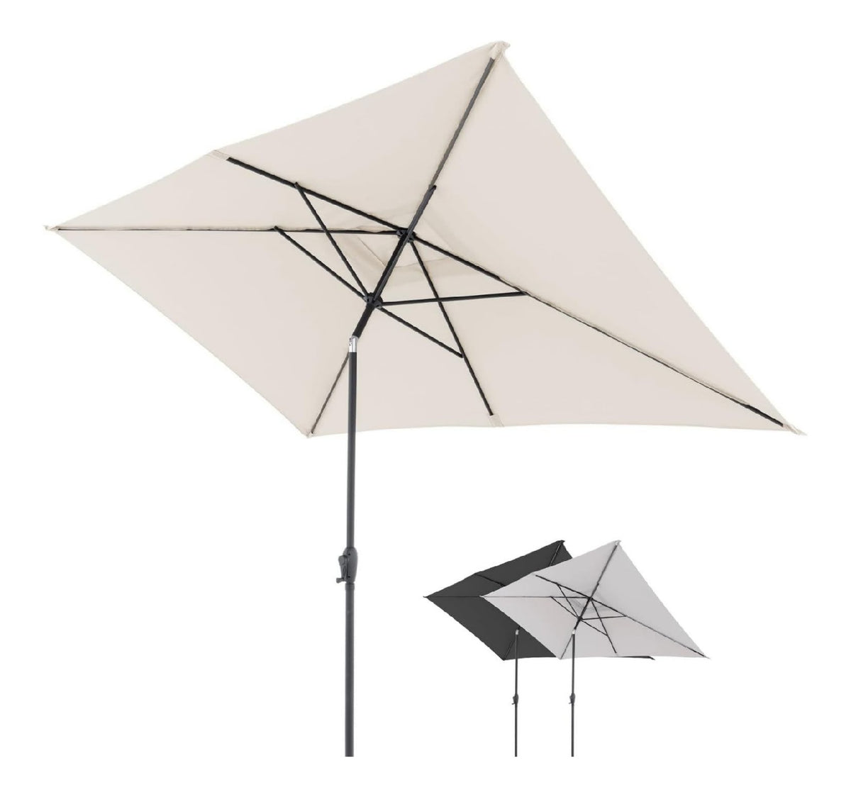 Doppler Jack Sonnenschirm Schwarz natur 300 x 200 cm Rechteckiger Gartenschirm Alu-Gestell