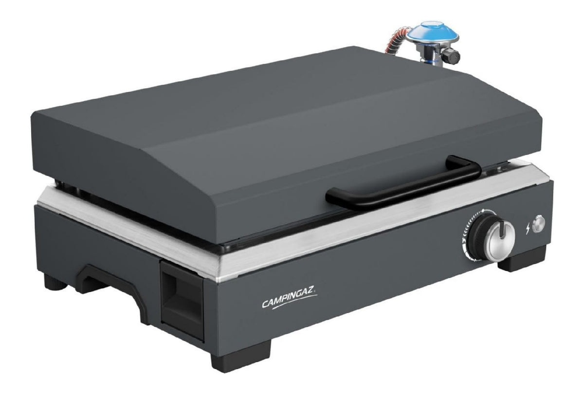 Sigma 1 CV Gas-Plancha-Grillplatte mit Deckel 2 Schwarz 8 kW Kochplatte Tragbarer Tischgrill Emaillierte Stahloberflaeche Brenner mit