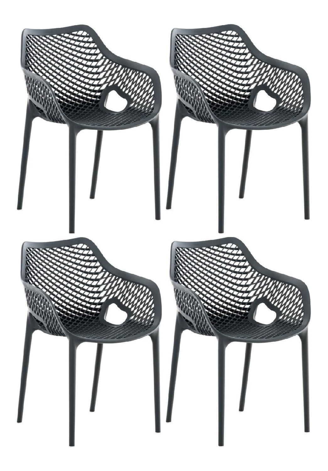 CLP Gartenstuhl 4er Set Grau stapelbare wetterfeste Kunststoffstuehle fuer Terrasse Garten modern mit Armlehnen