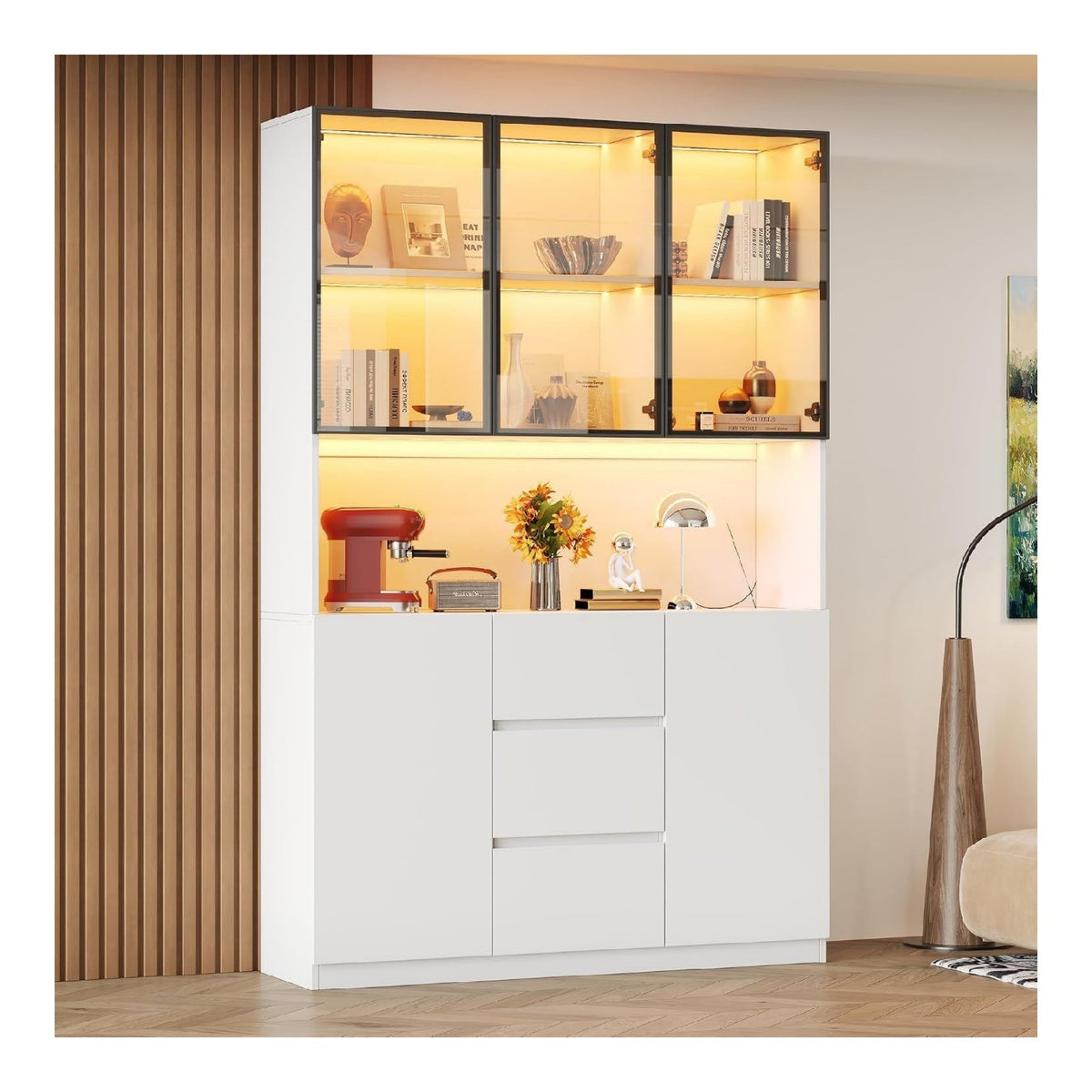 BTM Glasvitrine Stehend mit LED Weiss
