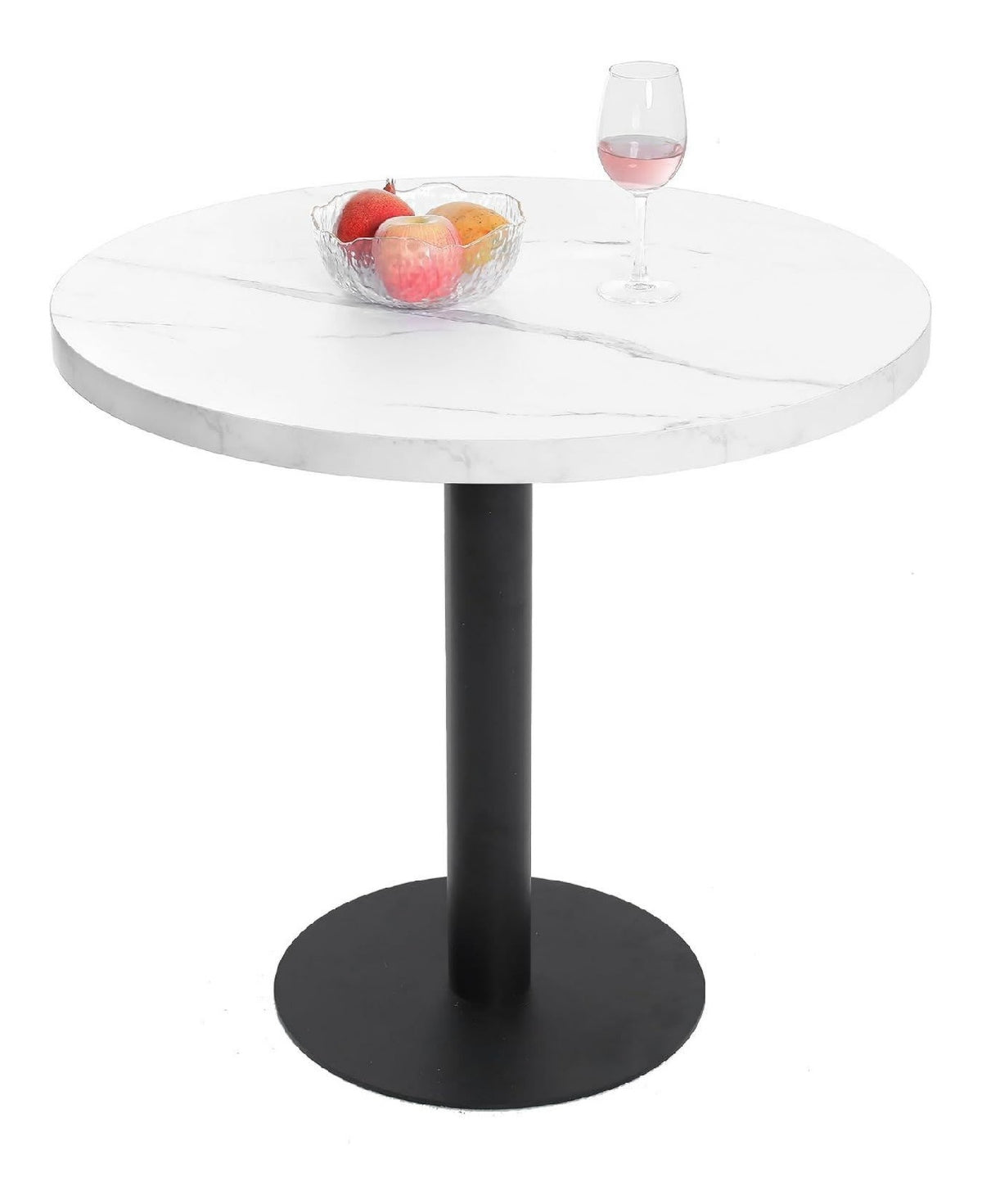 Mingone Runder Esstisch Weiss holz Marmoroptik Metallgestell fuer 4 Personen