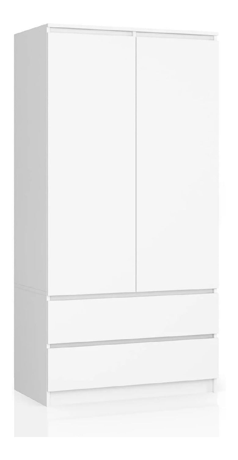 Zweitueriger Kleiderschrank S 90 cm 2 Schubladen mit Regalen und Einer Kleiderstange fuer EIN Schlafzimmer Kleiderschraenke Minimalistischer Stil