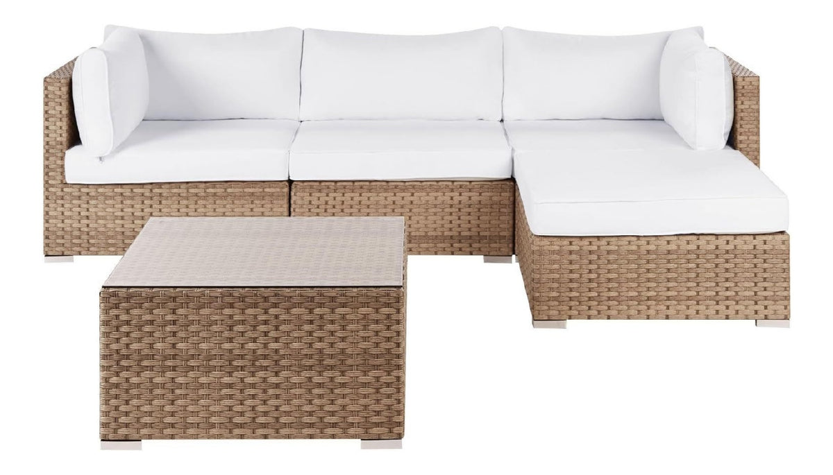 Beliani Exklusives Gartenmoebel 4er Set aus naturfarben/linksseitig Sano II Weiss rattan