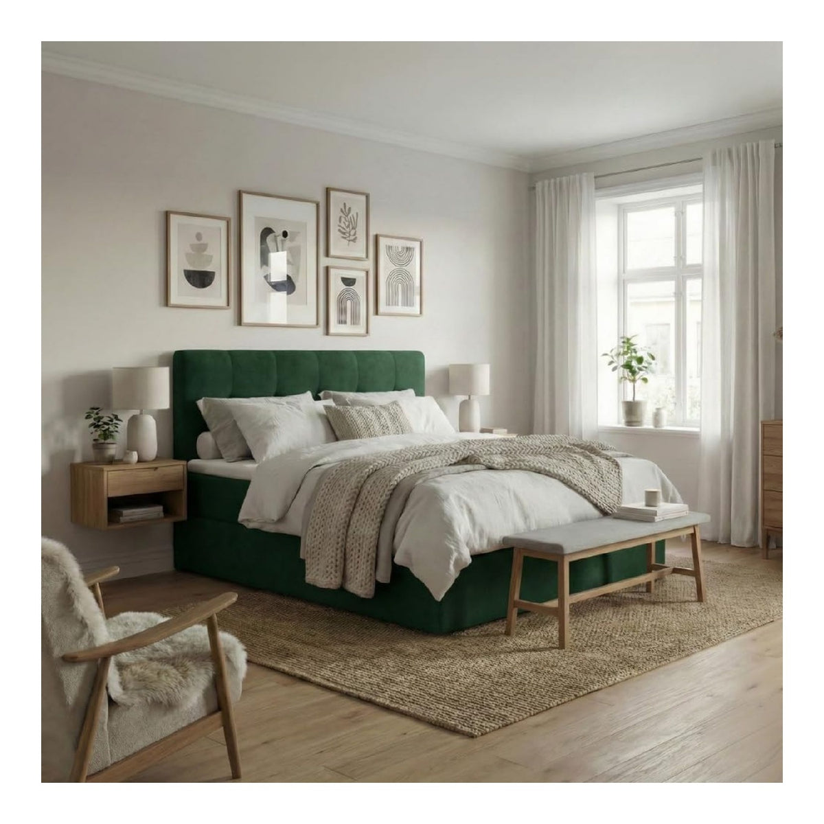 Boxspringbett Holly mit Bonnell-Matratze H3 und 3 cm Topper 2 Bettkaesten Samt Velours Polsterbett mit gestepptem Kopfteil Doppelbett mit Stauraum