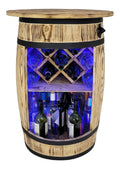 Fass Bar mit Deckel und LED RGB Leuchten und Weinhalter - Flaschenstaender deko - Hausbar Tabelle Gin Whisky Bier - Barschrank - Holzfass Tisch