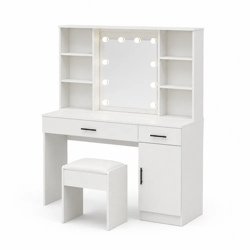 Wei?er Schminktisch aus MDF mit Hocker und L