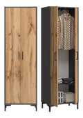 Kleiderschrank Garderobenschrank mit ausziehbarer Kleiderstange und einem Einlegeboden eiche 192x60x35cm Schrank fuer Flur Schlafzimmer Ankleide