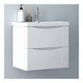 Badezimmerschrank 60cm Mineralgusswaschbecken mit Unterschrank Badmoebel-Set 2 Soft-Close Schubladen Haengend Weiss hochglanz