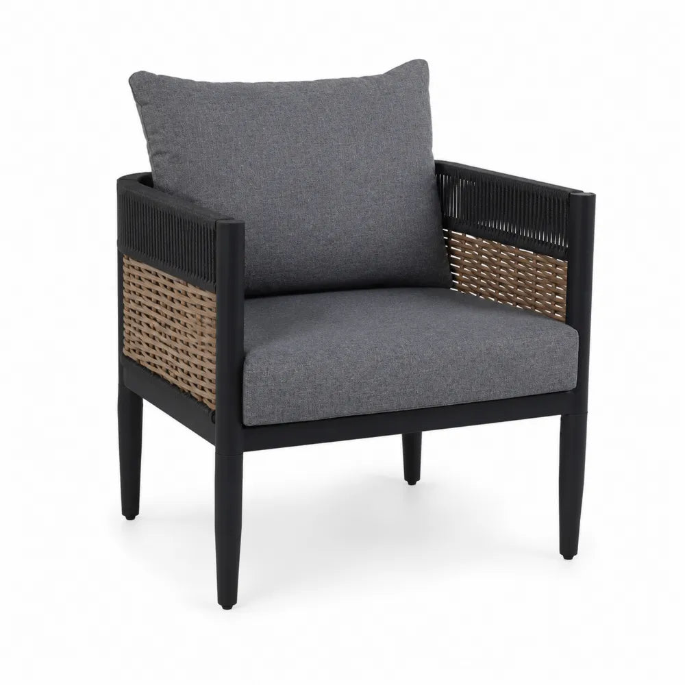 Aluminiumstuhl mit Polyrattan und grauen Pol