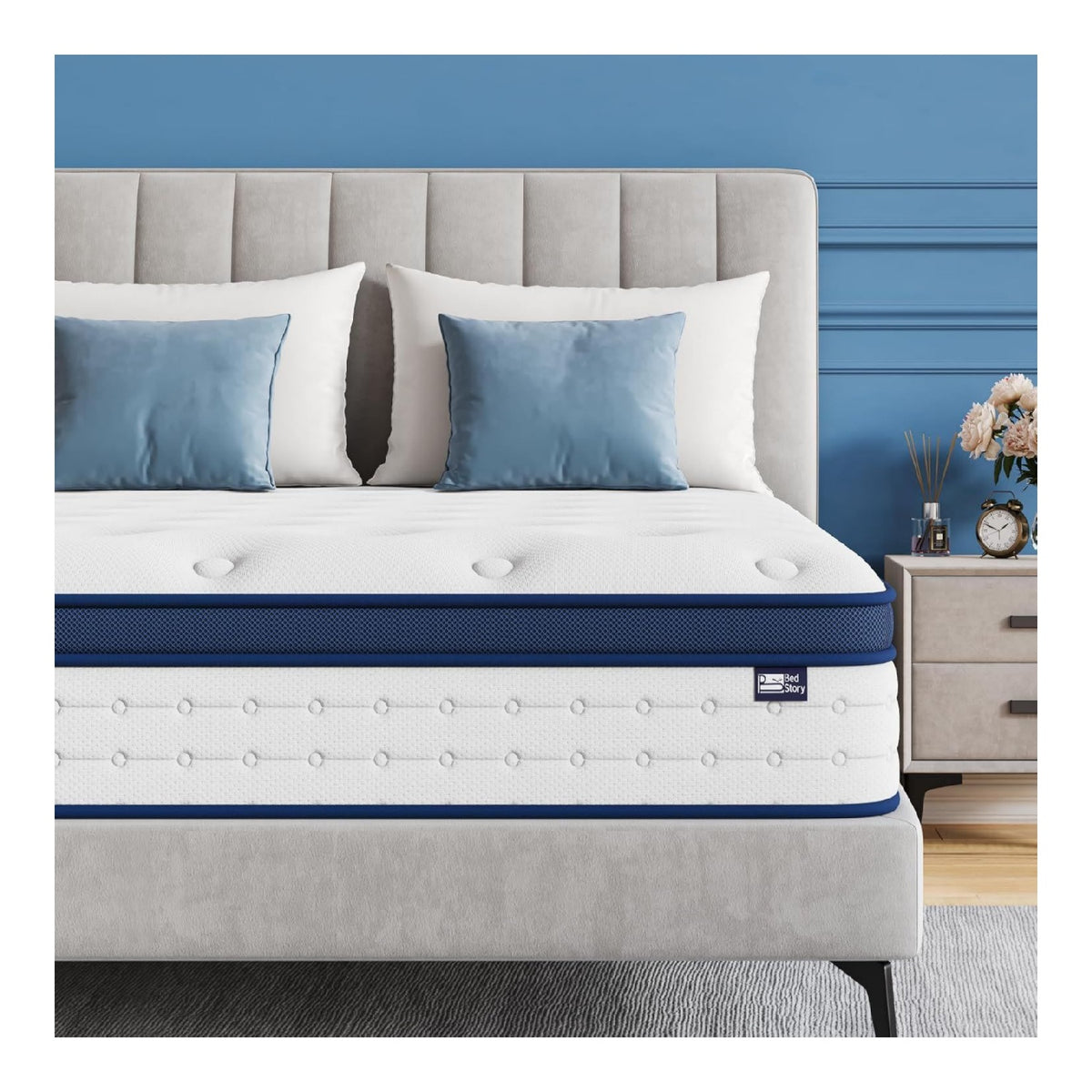 BedStory Matratze Blau 180x200cm 7-Zonen Taschenfederkernmatratze Hoehe 20cm H4 Haertegrad Matratze