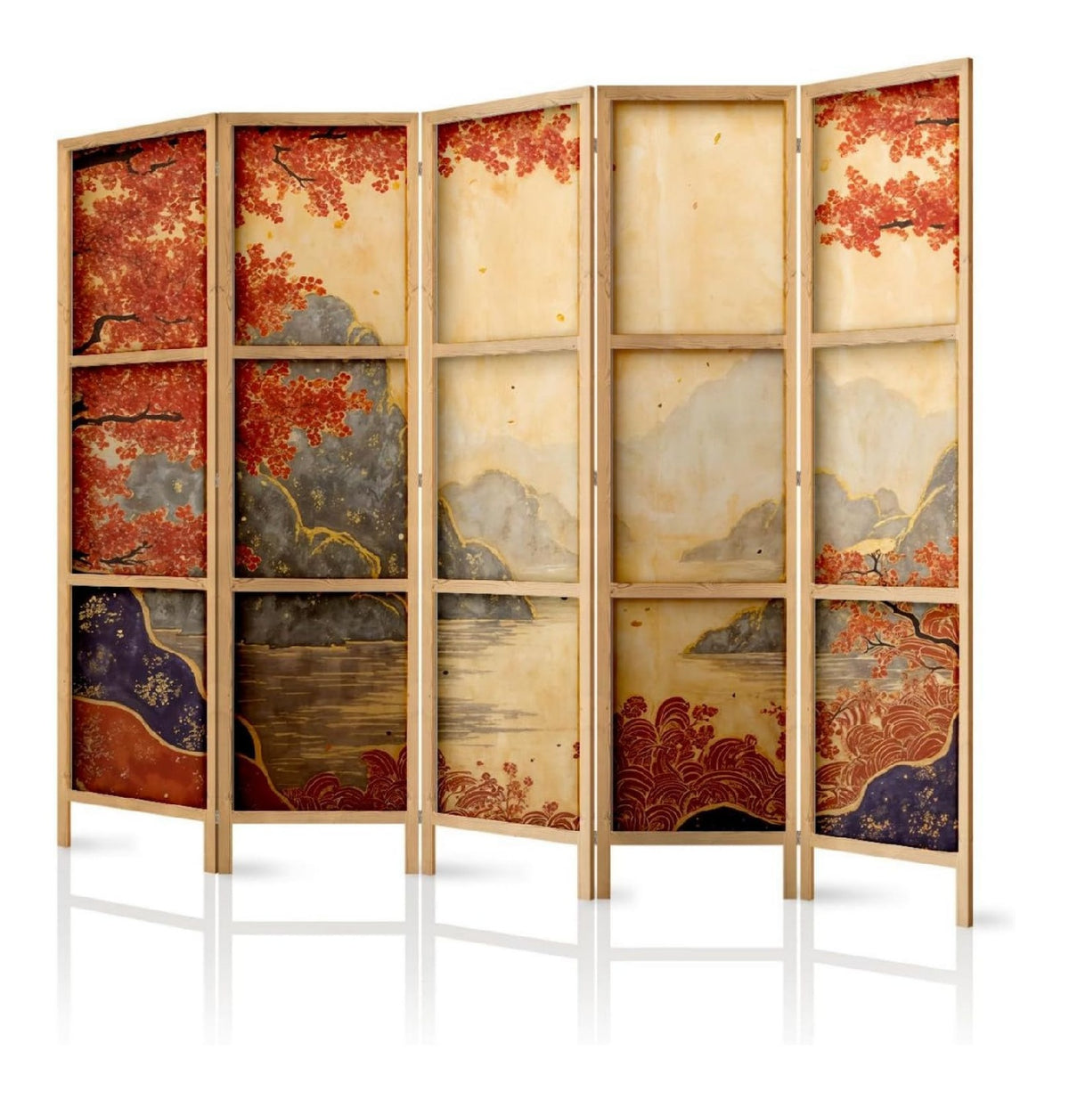 Paravent Raumteiler aus holz 225x172 cm 5-teilig einseitig