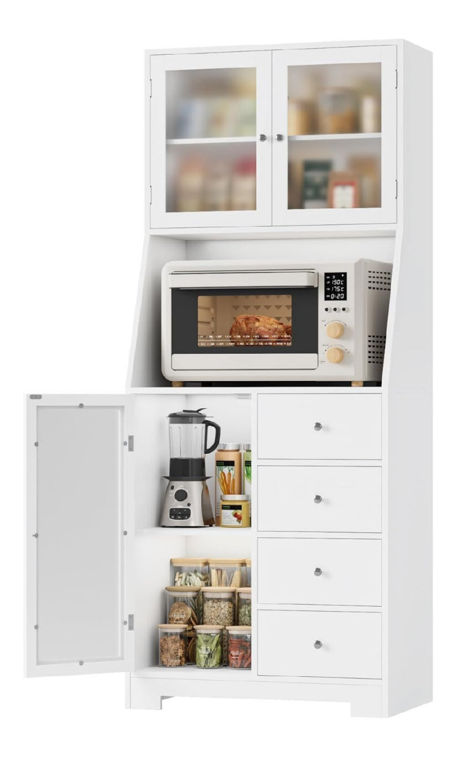 163cm Kuechenschrank mit Verstellbaren Ablage Schwarz weiss Buffetschrank Kueche Buffetschrank Kuechenbuffet mit 4 Schubladen und 3 Tueren