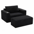 Schwarzes Cord-Sofa mit Hocker und Be