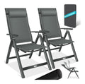 Gartenstuhl Hochlehner mit Armlehnen 2er Set Aluminium Klappstuhl mit Kopfkissen Abdeckung Campingstuhl 7-Fach Verstellbar Rueckenlehne Atmungsaktiv