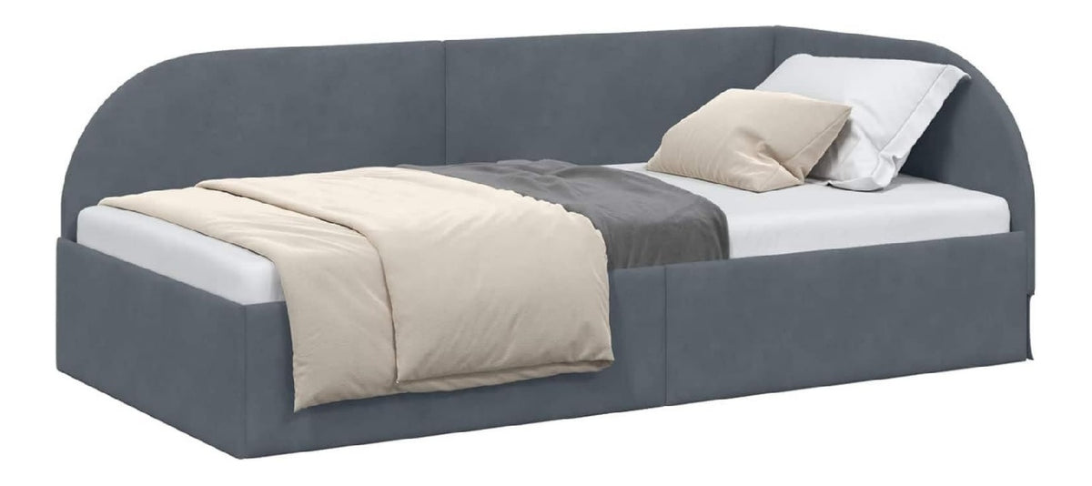 Eckbettgestell mit Kopfteil 90 cm x 200 cm Samt Grau dunkelgrau