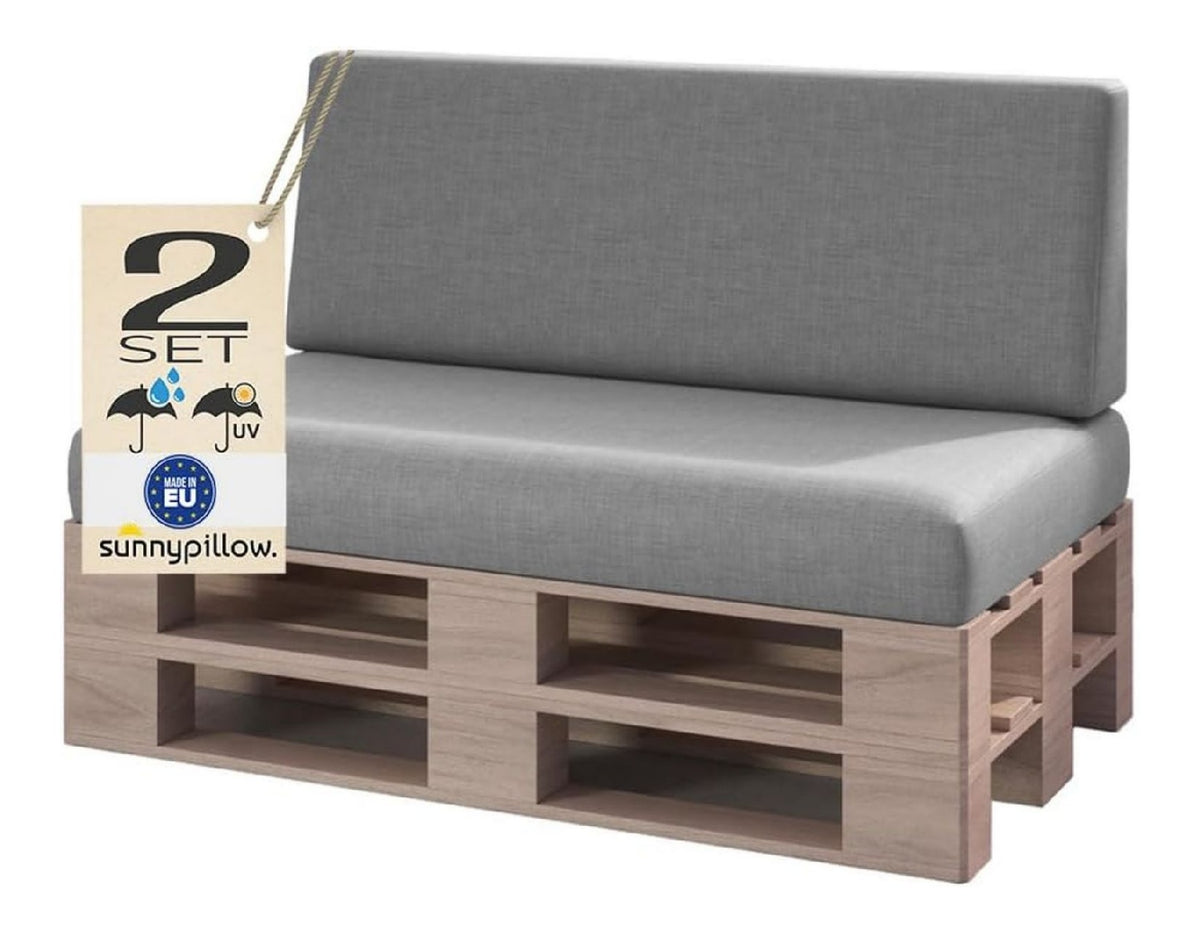 Sunnypillow Palettenkissen Outdoor Grau wasserdicht UV-lichtecht - 2er Set - Palettenauflage fuer Palettensofa fuer Haus und Garten - Palettenpolster