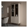 LACETTI Vitrine 90 Beige eiche Moderne Wohnzimmervitrine mit Skandi Lamellen Design 2-tuerig