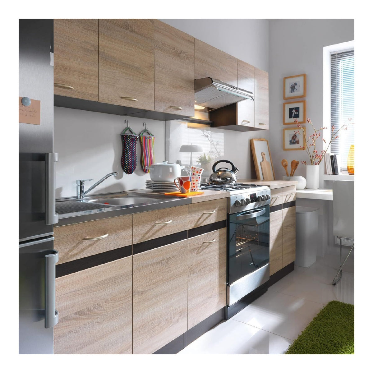 Kueche 240cm in von - ERWEITERBAR - guenstig + schnell - Einbaukueche Junona Line Set 240 eiche