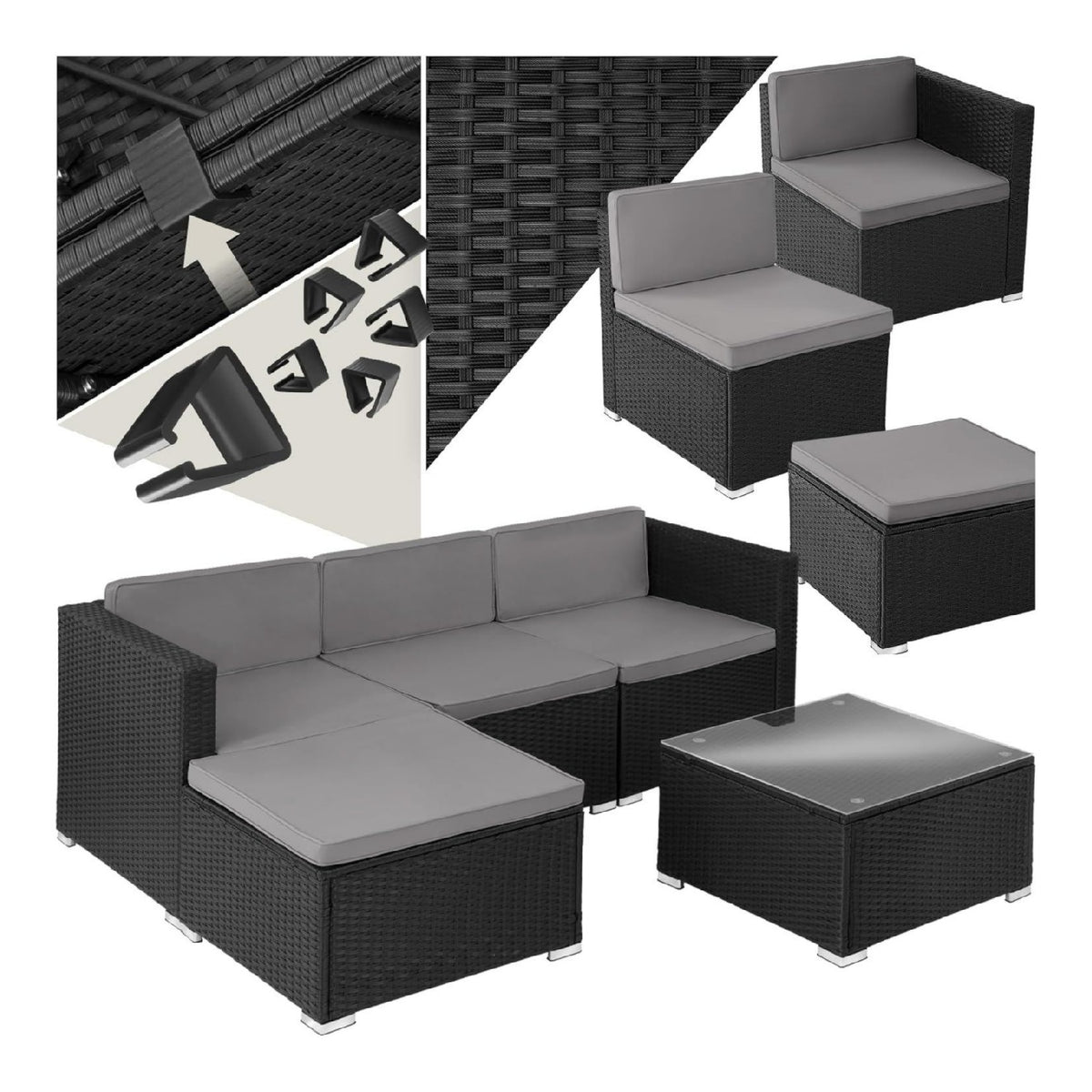 Poly Lounge Schwarz rattan Outdoor Sitzgruppe Set mit Sofa Sessel