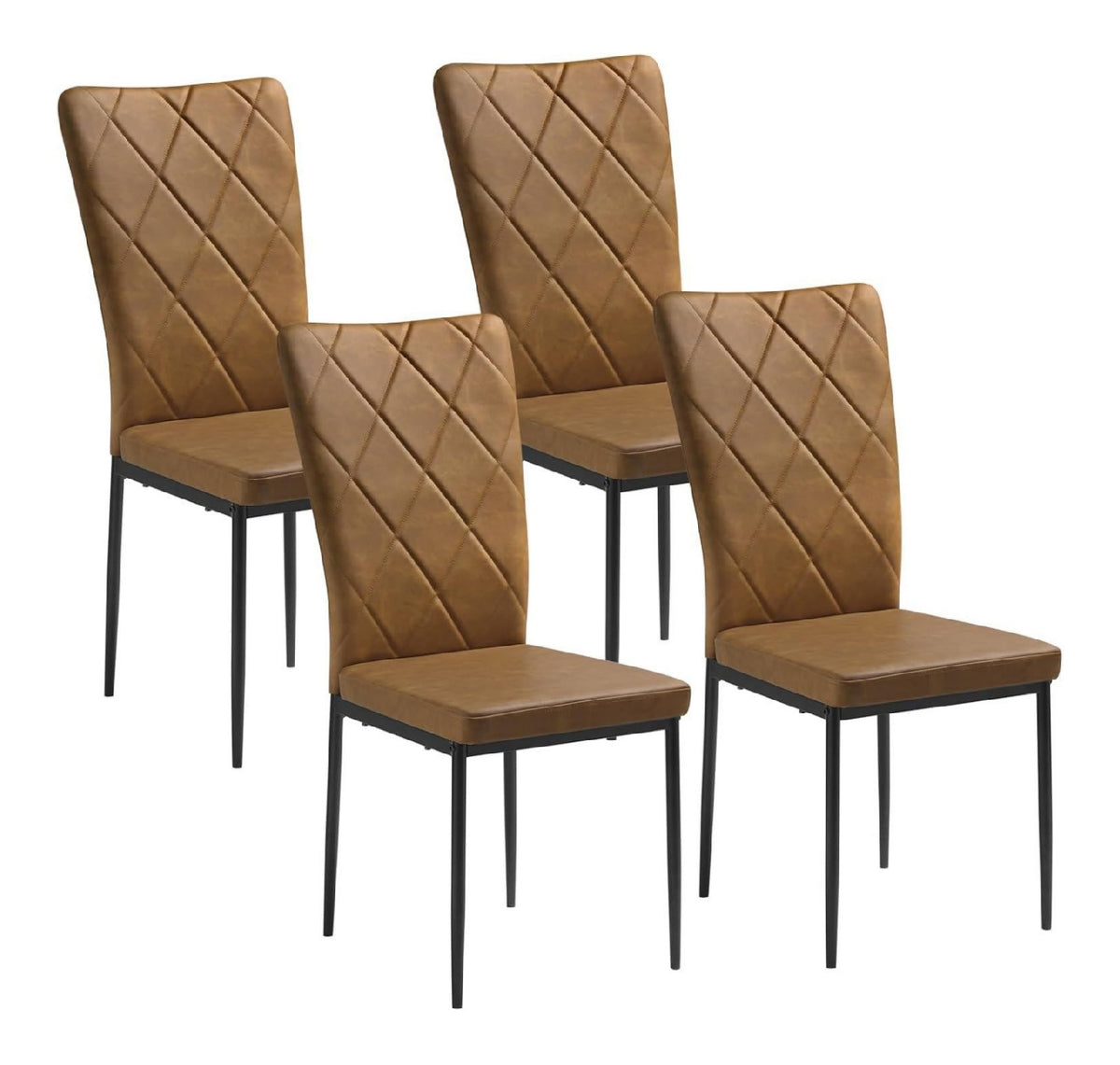Esszimmerstuehle 4er Set Braun Kuechenstuehle mit hoher Rueckenlehne Bezug aus Kunstleder Metallbeinen