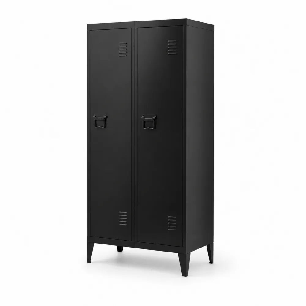 Schwarzer Stahlschrank mit D