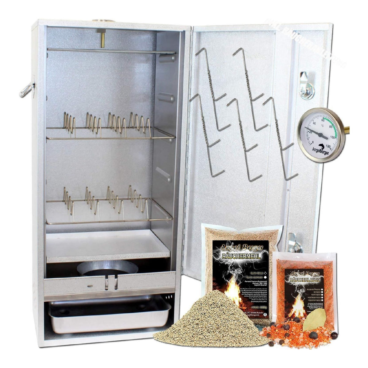 Angel-Berger Premium Raeucherofen hochwertiger Raeucherschrank mit viel Raeucherzubehoer Smoker Raeuchern (ohne Heizung