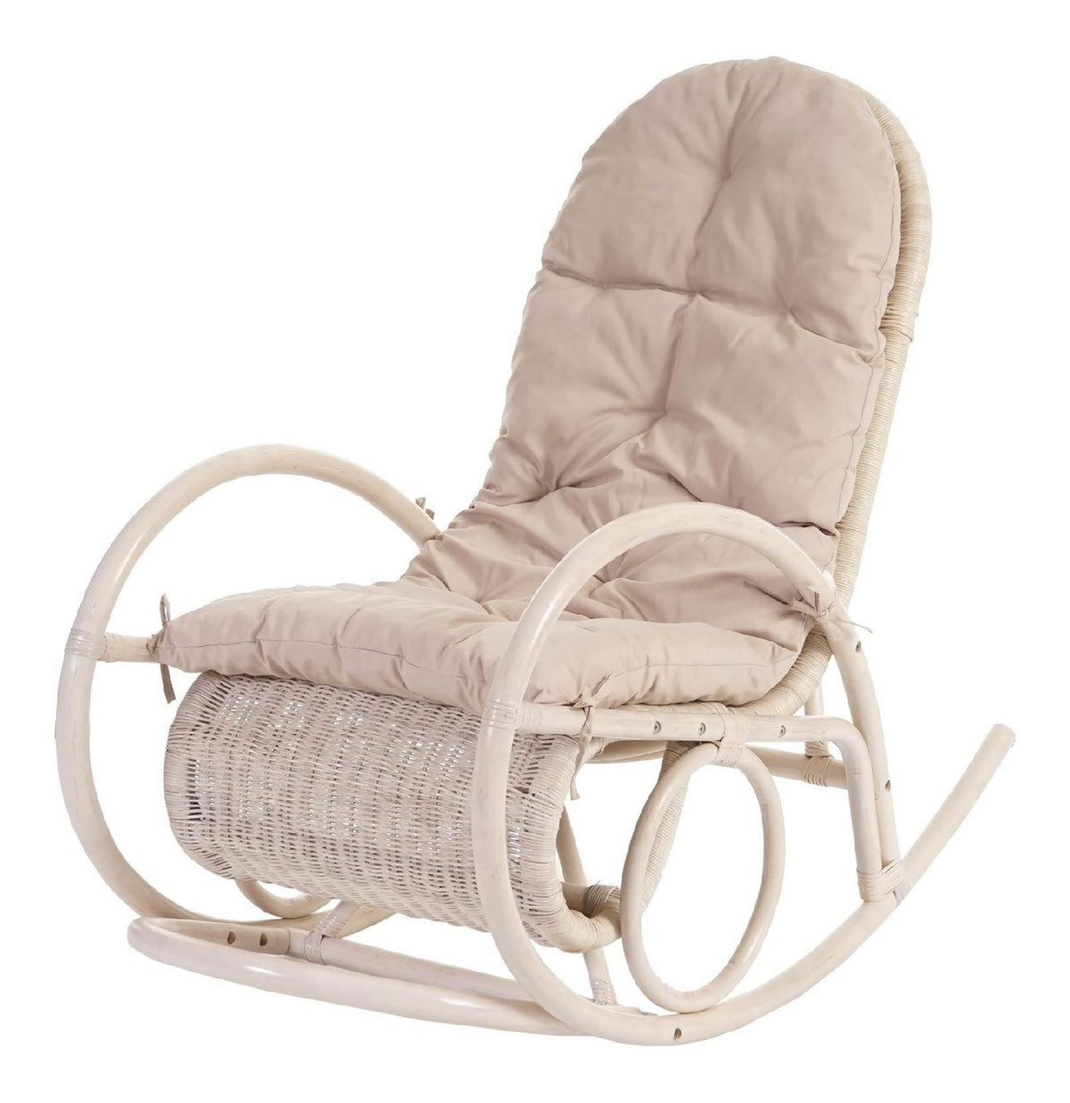 Schaukelstuhl Esmeraldas-AM - Auflage Schwingsessel Weiss creme Rattansessel