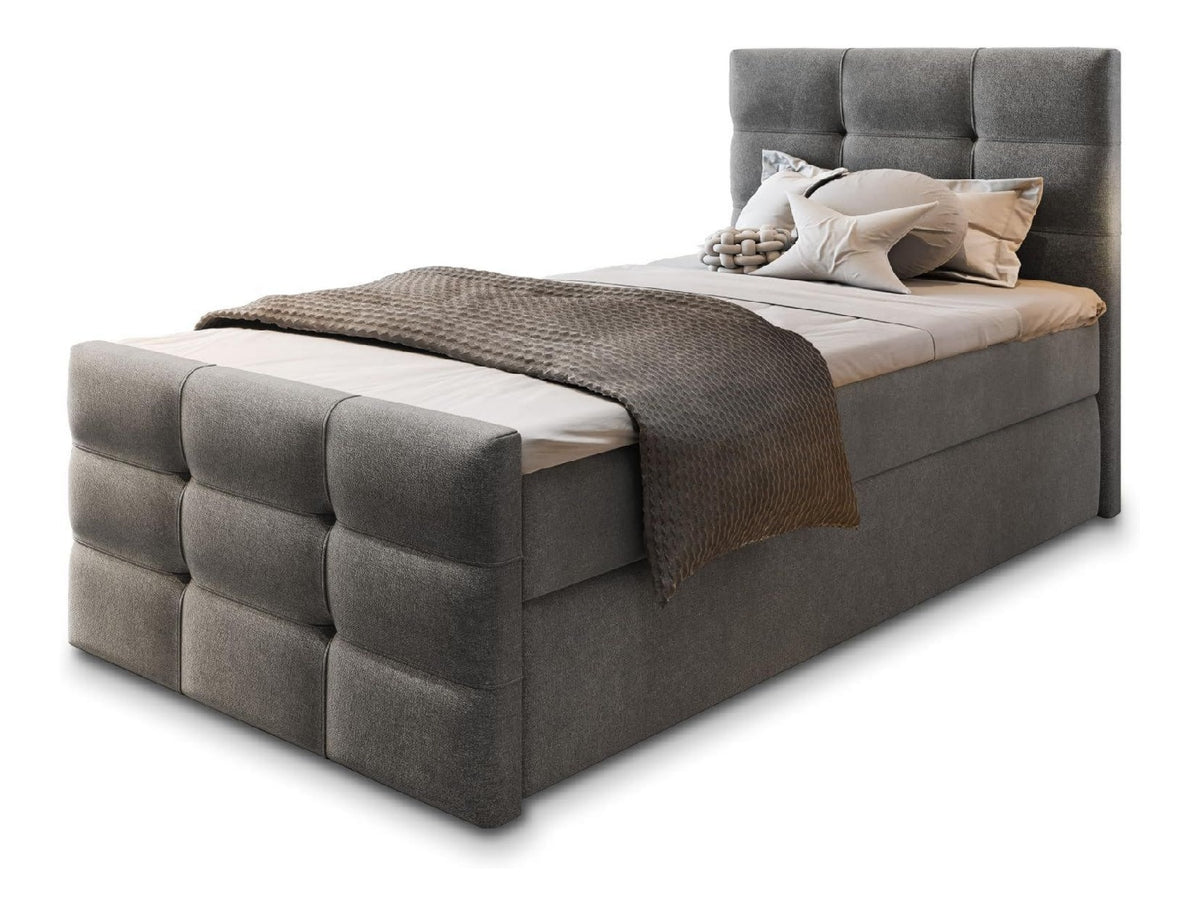 Boxspringbett Amon 90 Komplett-Set mit Matratze und Topper Grau 90x200 cm Polsterbett mit Zwei Bettkaesten - Cosmic 160