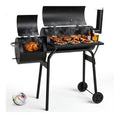 TLSUNNY Holzkohle Smoker Grill mit Schornstein Holzkohlegrill Grillwagen mit 2 Kammern Thermometer