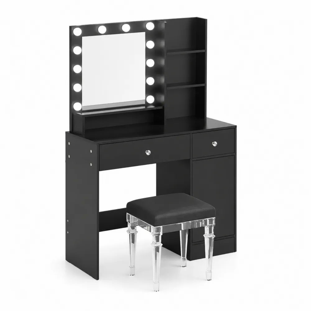 MDF Schminktisch mit Spiegelbeleuchtung und Hock