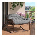 Ei-Schaukelstuhl Mit Und Polster Grau rattan Schaukelsessel Mit Eisenrahmen Sitzhoehe 80cm Gepolsterter Relaxsessel Fuer Wohnzimmer Balkon Garten