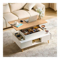 LINSY Couchtisch Hoehenverstellbar mit Stauraum Grau 60 x 100cm Hoehenverstellbarer Coffee Table Wohnzimmertisch mit 2 Grossem Schubladen