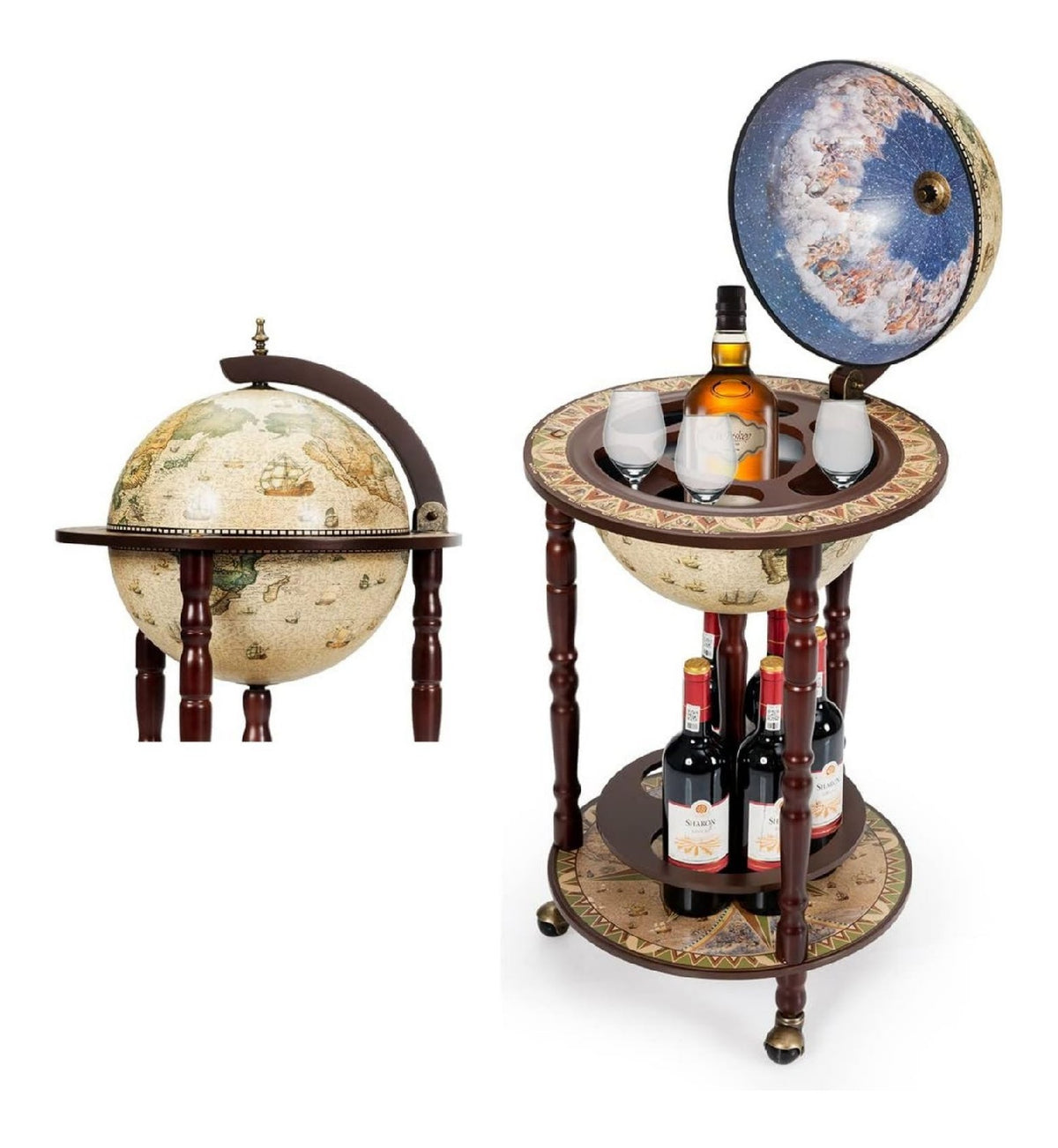 RELAX4LIFE mit Rollen Beige 45 x 88 cm Minibar Massivholz Weinregal Flaschenregal mit Bodenplatte