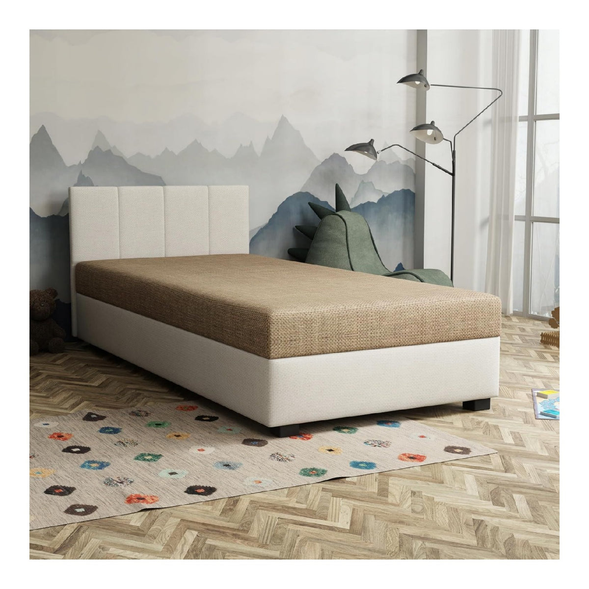 Boxspringbett Adel mit Taschenfederkern Matratze Weiss 100x200x42 cm Bett mit Matratze Polsterbett mit Bettkasten