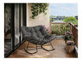 Acekool Schaukelstuhl Oversized mit Fusshocker Grau Schaukelsessel mit dickem Kissen Metallrahmen Relaxsessel fuer Poolside