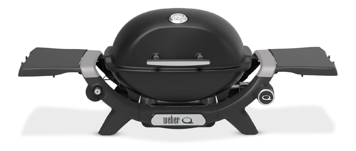 Q Gasgrill mit Seitentischen Porzellanemaillierte Grillroste aus Gusseisen Schwarz Deckelthermometer Hochleistungsbrenner