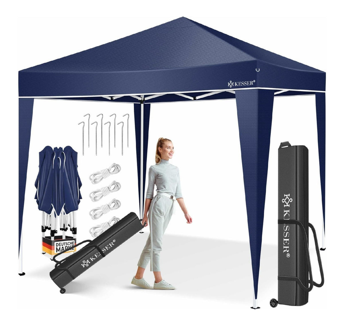 Pavillon Faltpavillon Pop-Up Gartenpavillon Hoehenverstellbar Stabil Wasserdicht Winterfest Partyzelt Festzelt UV-Schutz 50+ inkl. Tasche mit Rollen