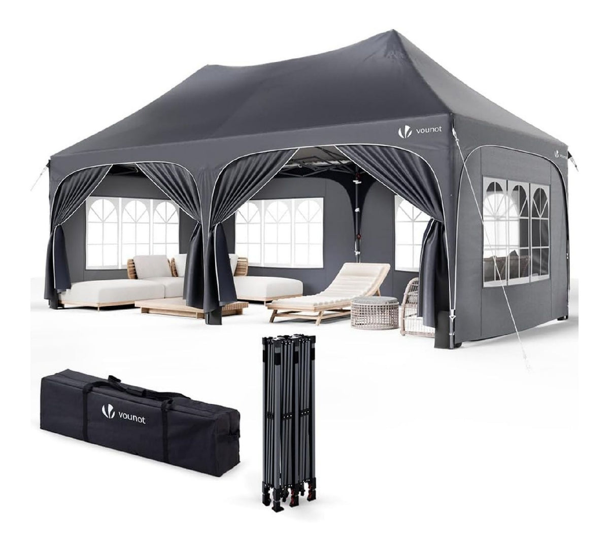 Pavillon Wasserdicht mit 6 Seitenwaenden Grau 3x6m Faltpavillon Stabil Partyzelt Winterfest