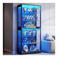 Vitrine mit Glastuer Schwarz 6-stufige 180cm Vitrine mit 3 Farblichten fuer Sammlerstuecke Koerperkensorsensor