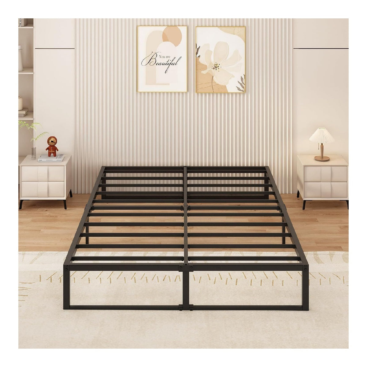 Yicensen Metallbett mit Lattenrost Schwarz 180x200 cm 36cm Hoehe Bettrahmen