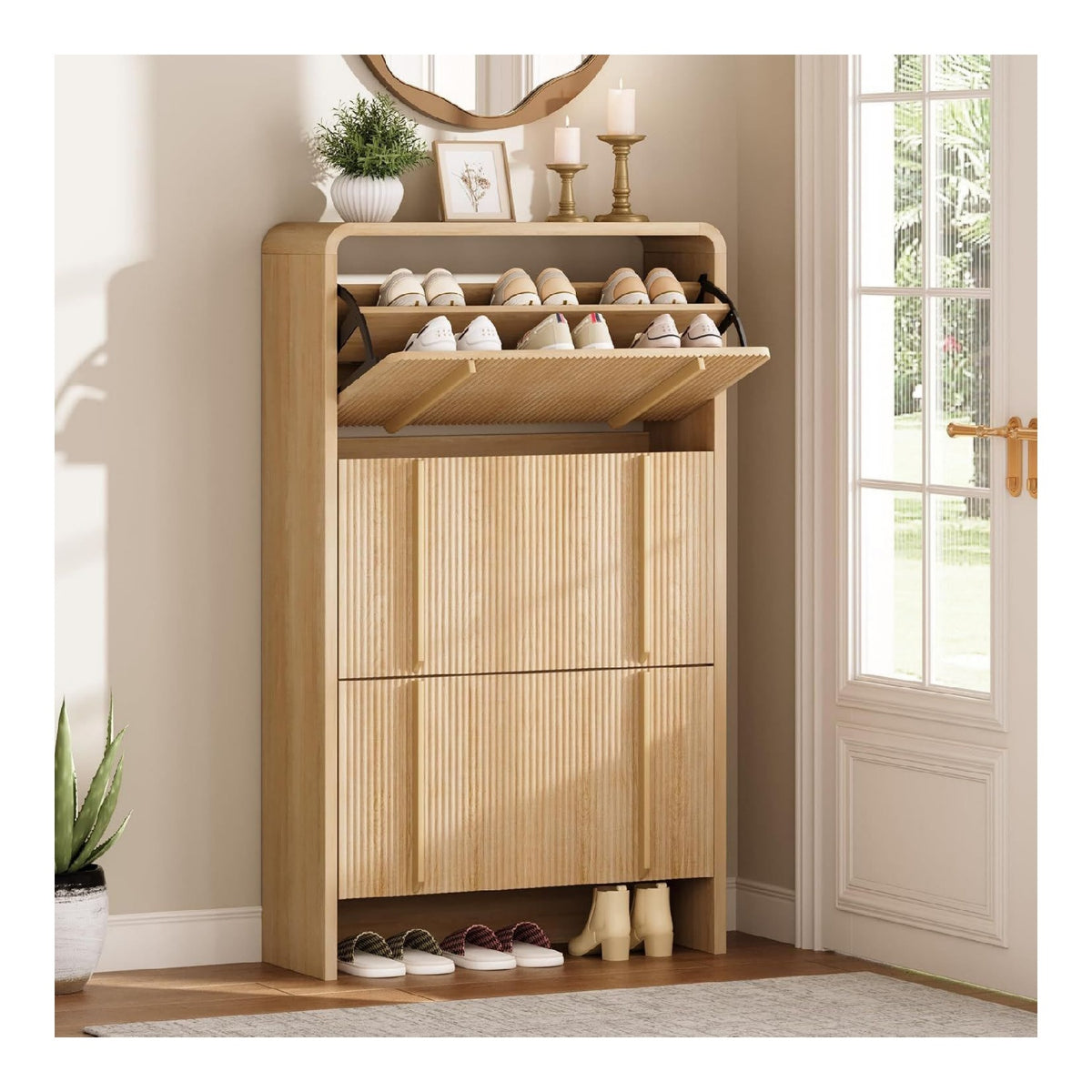 LUXOAK 120 cm Schuhschrank eiche 3 Klappen verstellbare Faecher