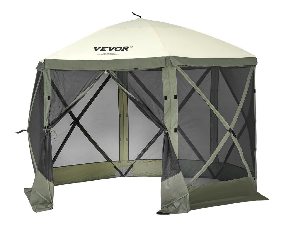Pop-Up-Pavillonzelt Gruen 10 x 10 Pop-Up-Zelt mit 6-seitigem Baldachin Sonnenschutz mit 6 abnehmbaren Sichtschutz-Windtuechern und Netzfenstern