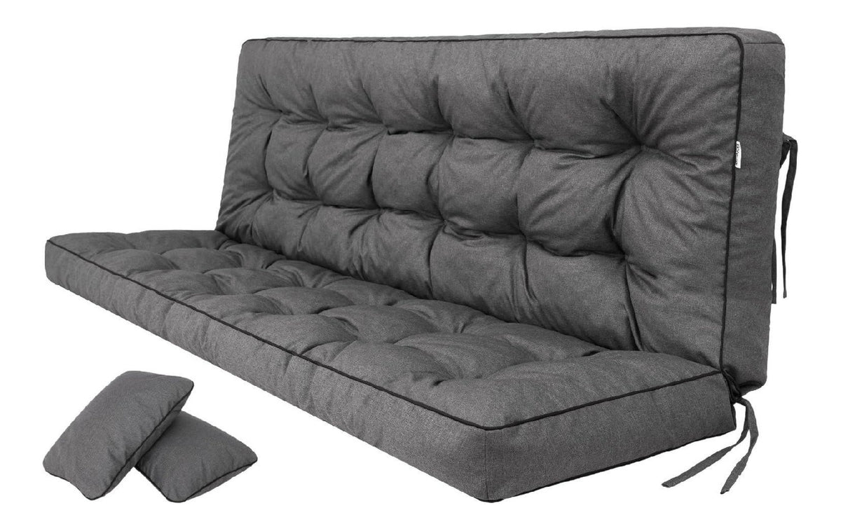 PillowPrim Graphit Sitzauflage fuer Hollywoodschaukel Gartenschaukelkissen 180 cm Bequeme Bankauflage mit Rueckenlehne