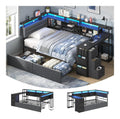 Jugendbett mit LED-Beleuchtung und Ladestation Polsterbett mit integriertem Schreibtisch Tagesbett mit gepolstertem Kopfteil Daybed Offene Faecher