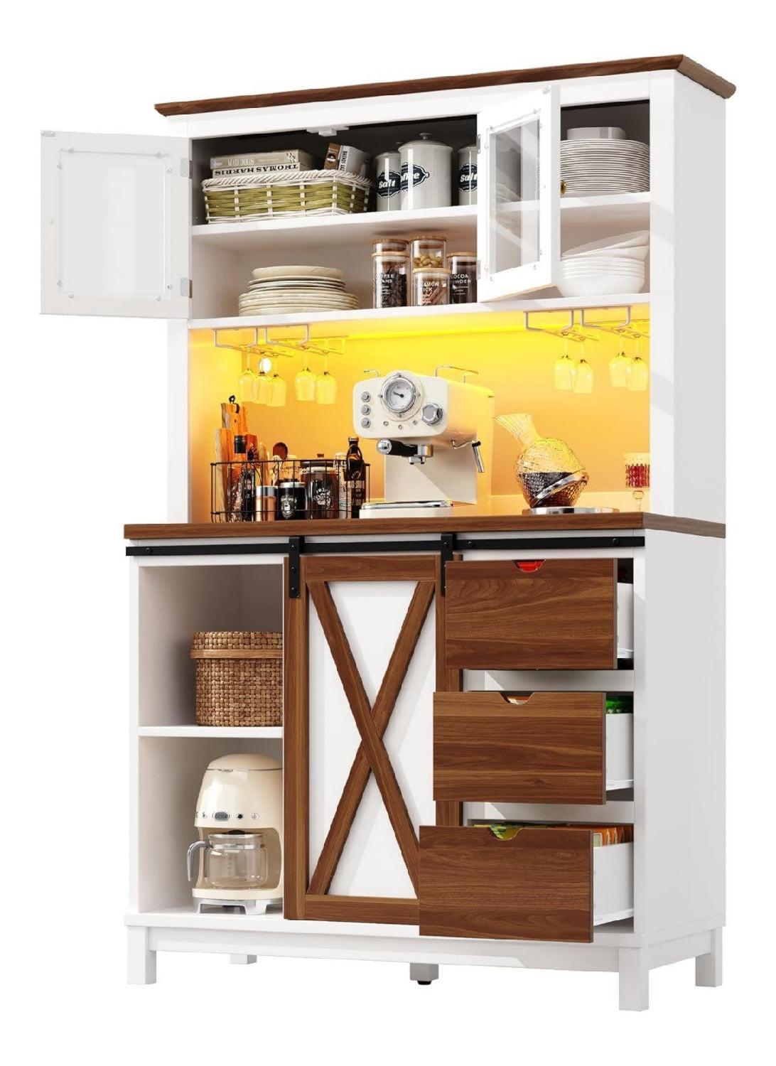 Kuechenbuffet Buffetschrank Weiss 104x40x180 cm Kuechenschrank mit 3 Schublade Mehrzweckschrank mit Schiebetuer